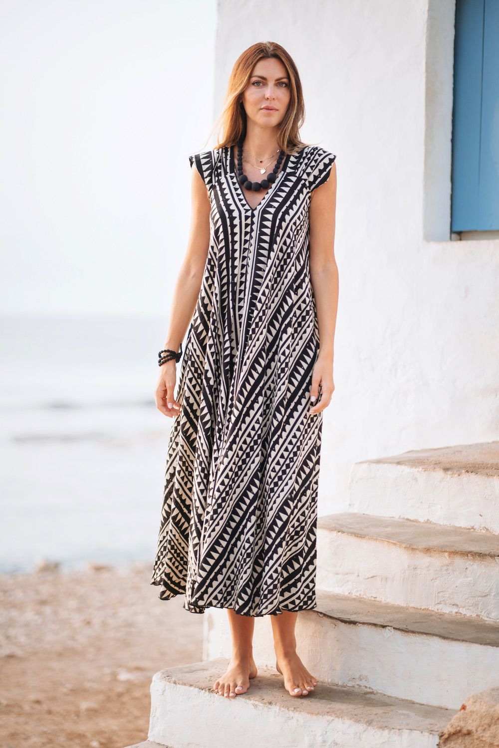25S35484 Long Dress - Black/Beige