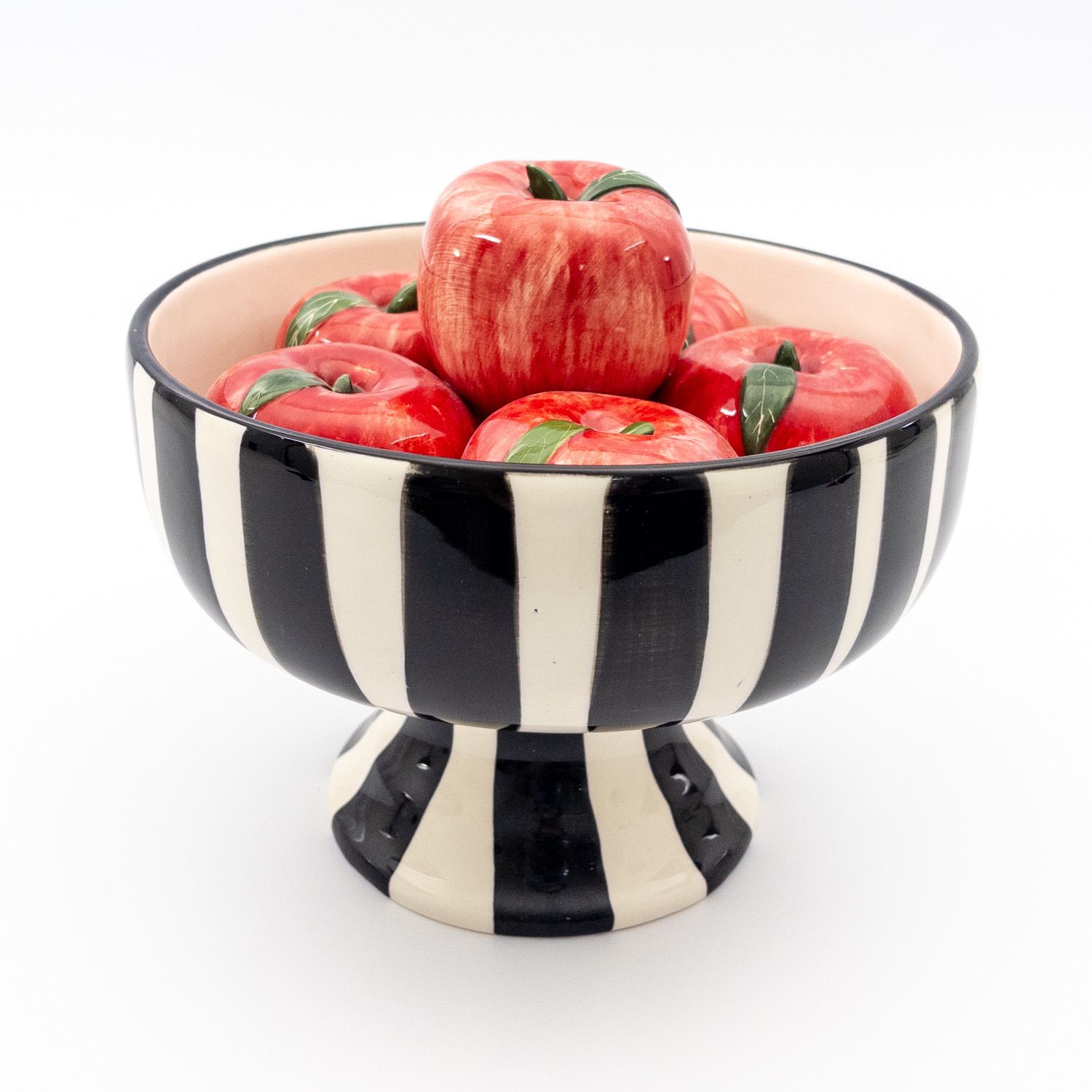 Apple Serving Bowl Tall - Red apples - black stripes