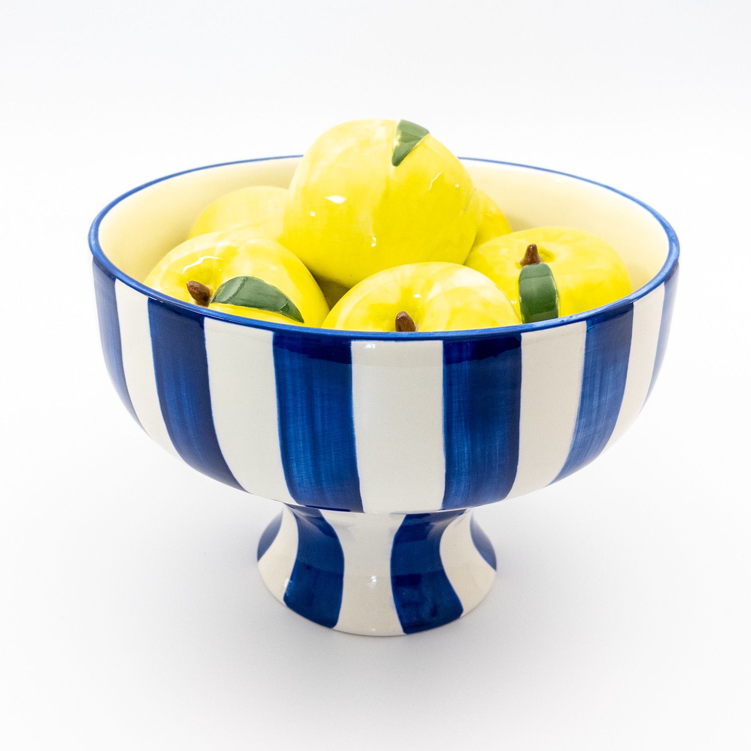 Apple Serving Bowl Tall - Green apples - blue stripes
