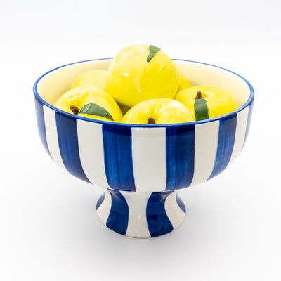 Apple Serving Bowl Tall - Green apples - blue stripes
