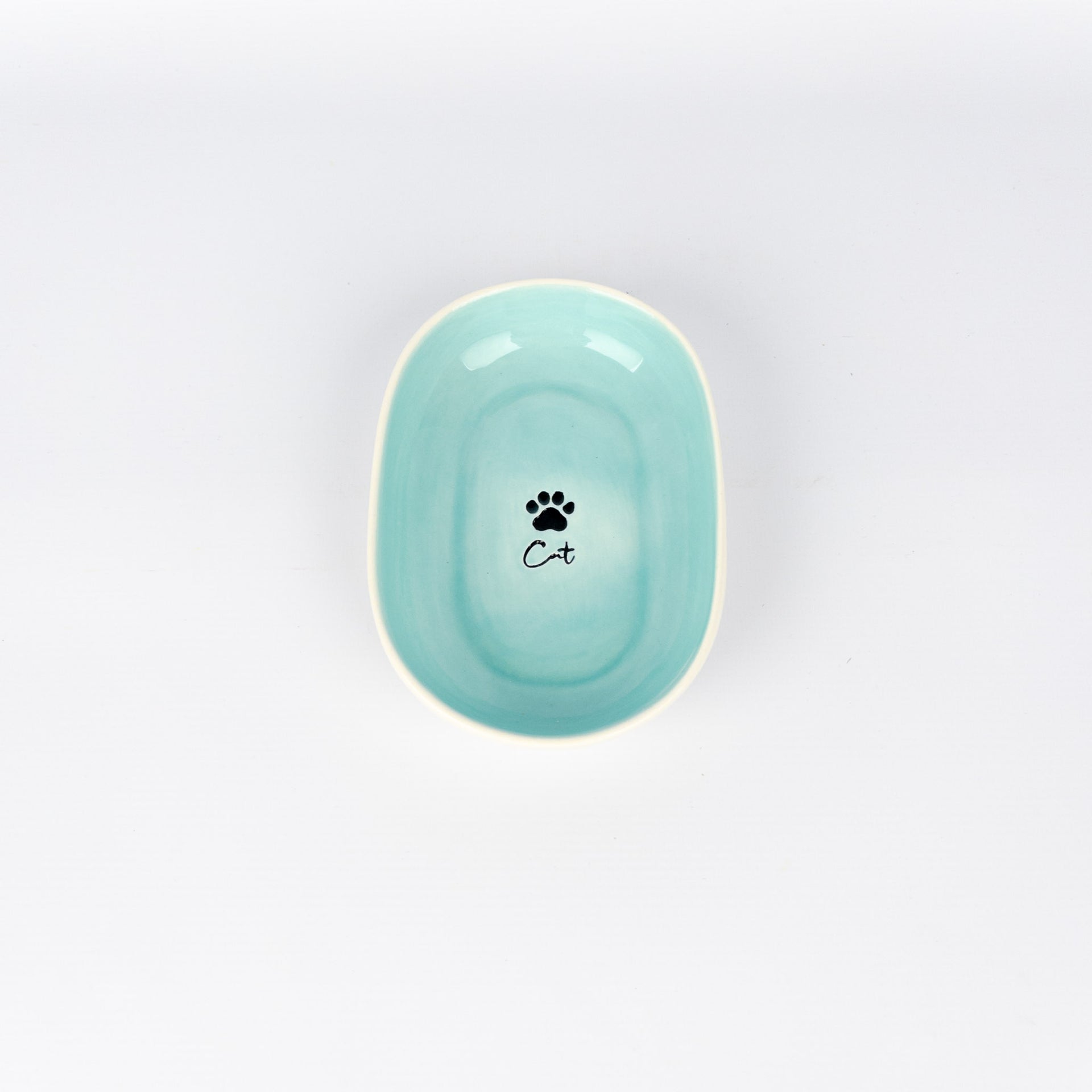 Oval Pet Bowl Small Turquoise Cat