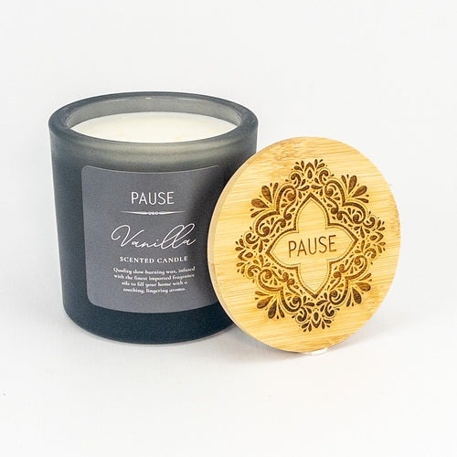 PAUSE Candle in Glass with Wooden Lid