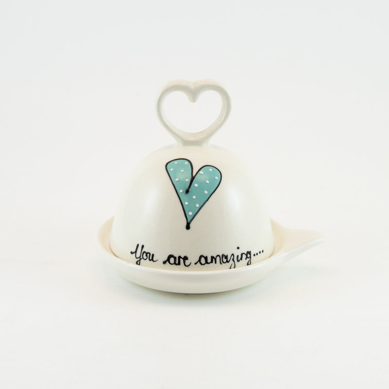 Butter Dish Round Heart & Words