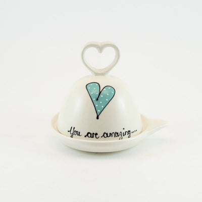 Butter Dish Round Heart & Words