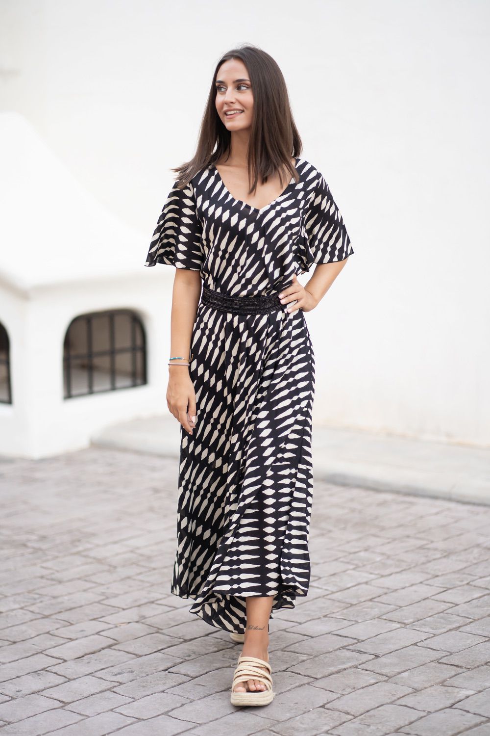 25S35512 Long Dress - Black/Beige