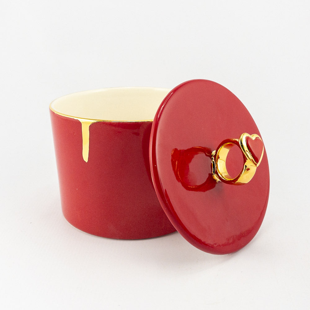 Small Jar with Ceramic Lid and  24 Carat Gold Ring