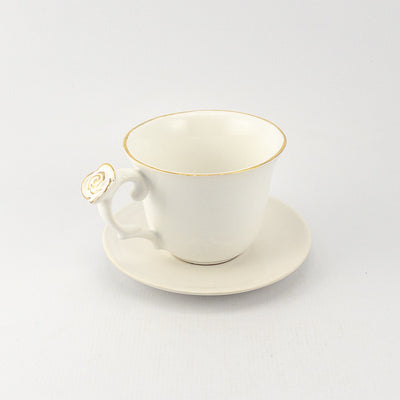 Tea Cup with Rose Handle & Saucer