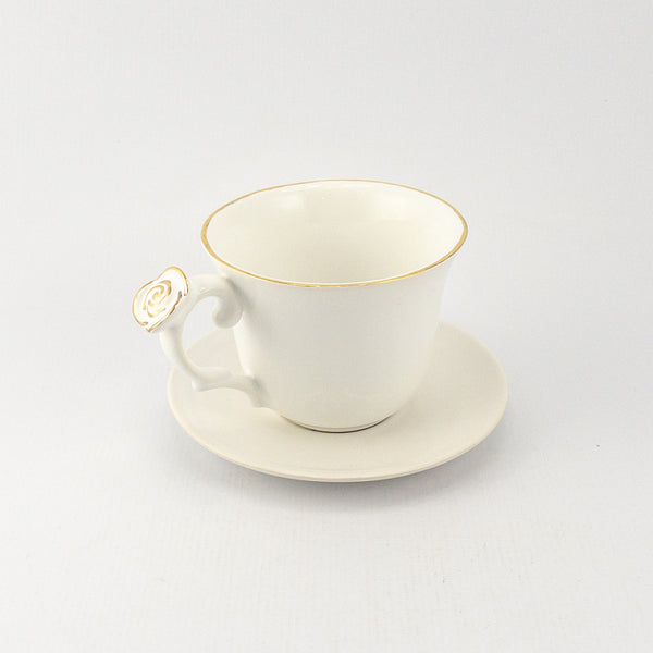 Tea Cup with Rose Handle & Saucer