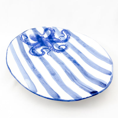 Oval Platter Large Wonky - Blue Stripes