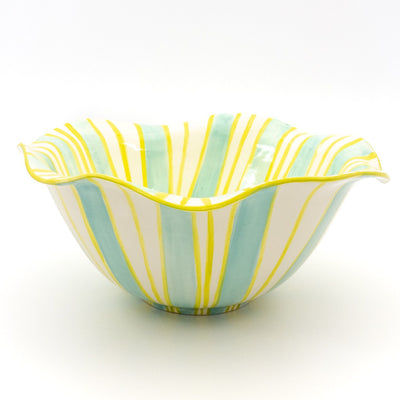 Salad Bowl Large Wonky - Green / Lime stripes
