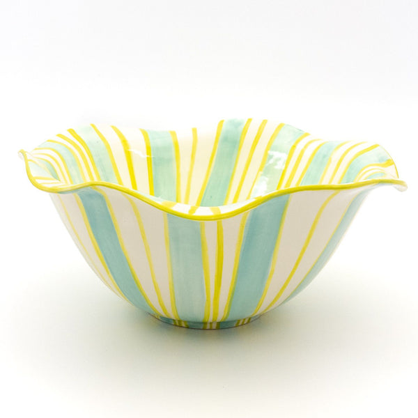 Salad Bowl Large Wonky - Green / Lime stripes