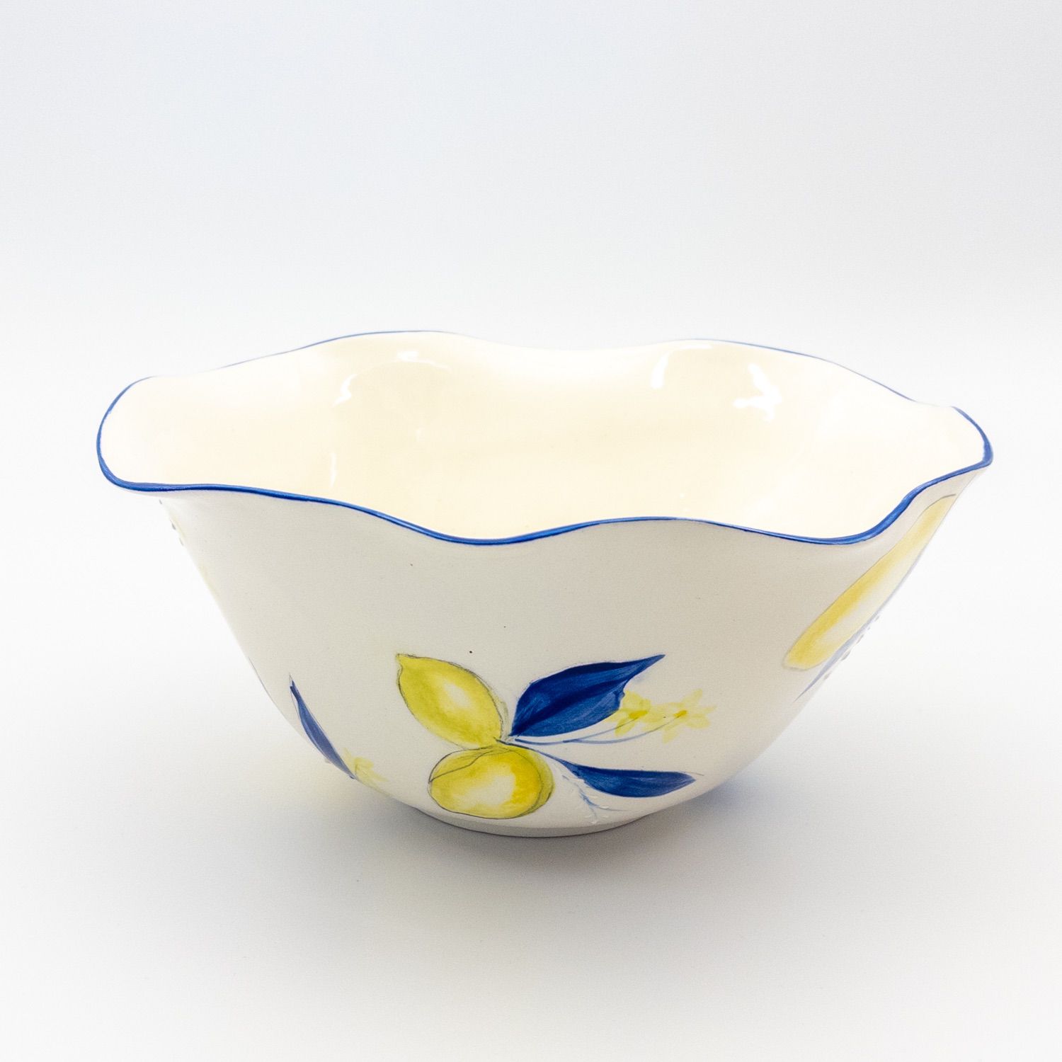 Salad Bowl Large Wonky - Blue w Lemon