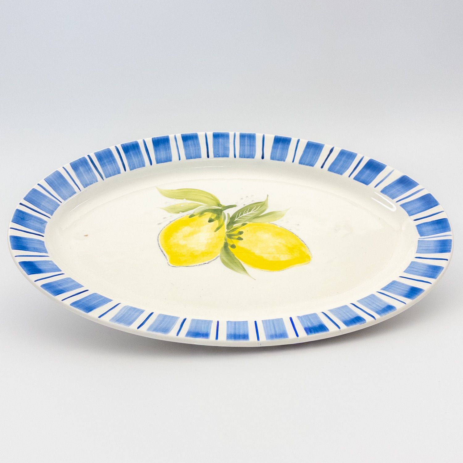 Oval Platter Large - Blue w Lemon