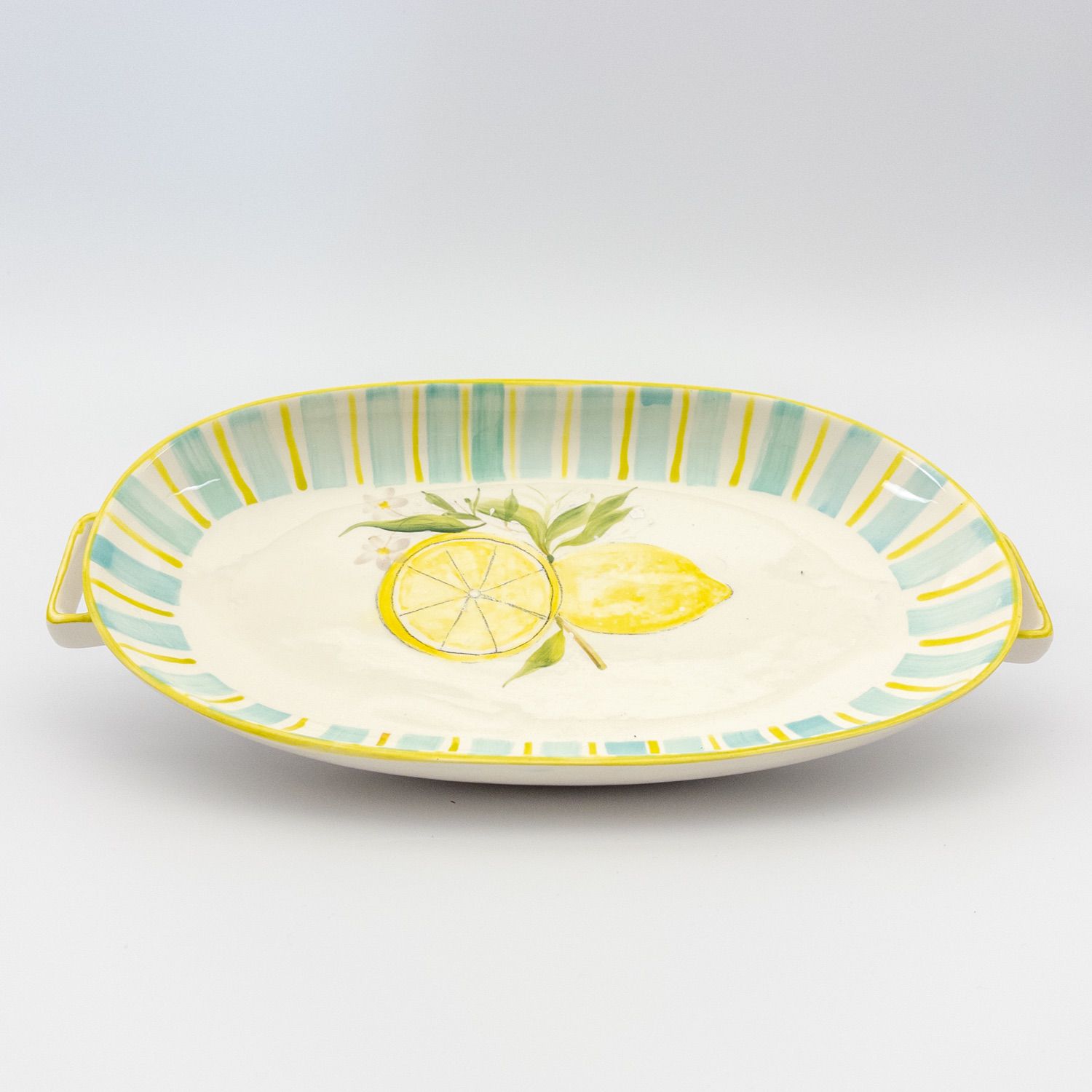 Rock Platter with Handle - Green w Lemon