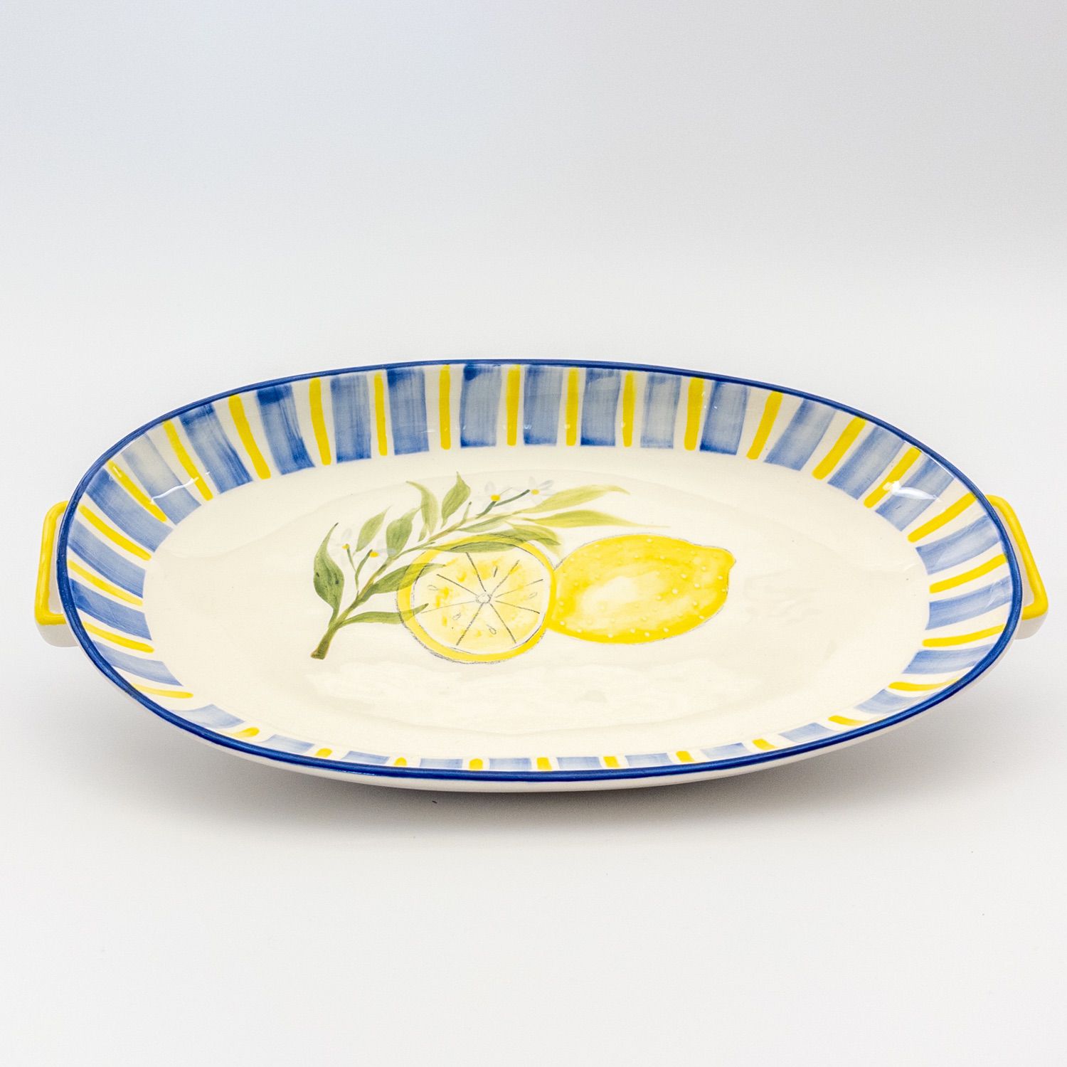 Rock Platter with Handle - Blue w Lemon