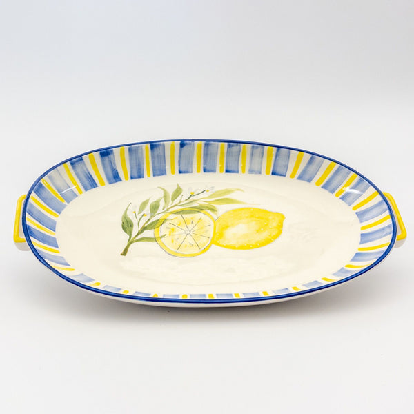 Rock Platter with Handle - Blue w Lemon