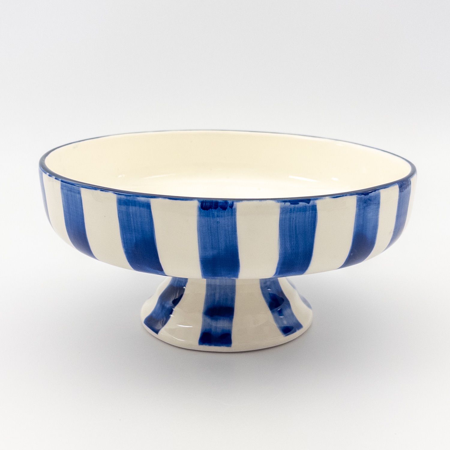 Serving Bowl Short w stand - blue stripes