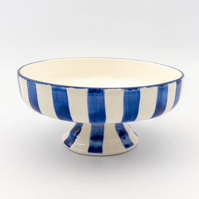 Serving Bowl Short w stand - blue stripes