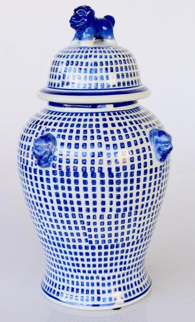 LRG BLUE/WHT GINGER JAR DOG LID