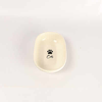 Oval Pet Bowl Small White Cat