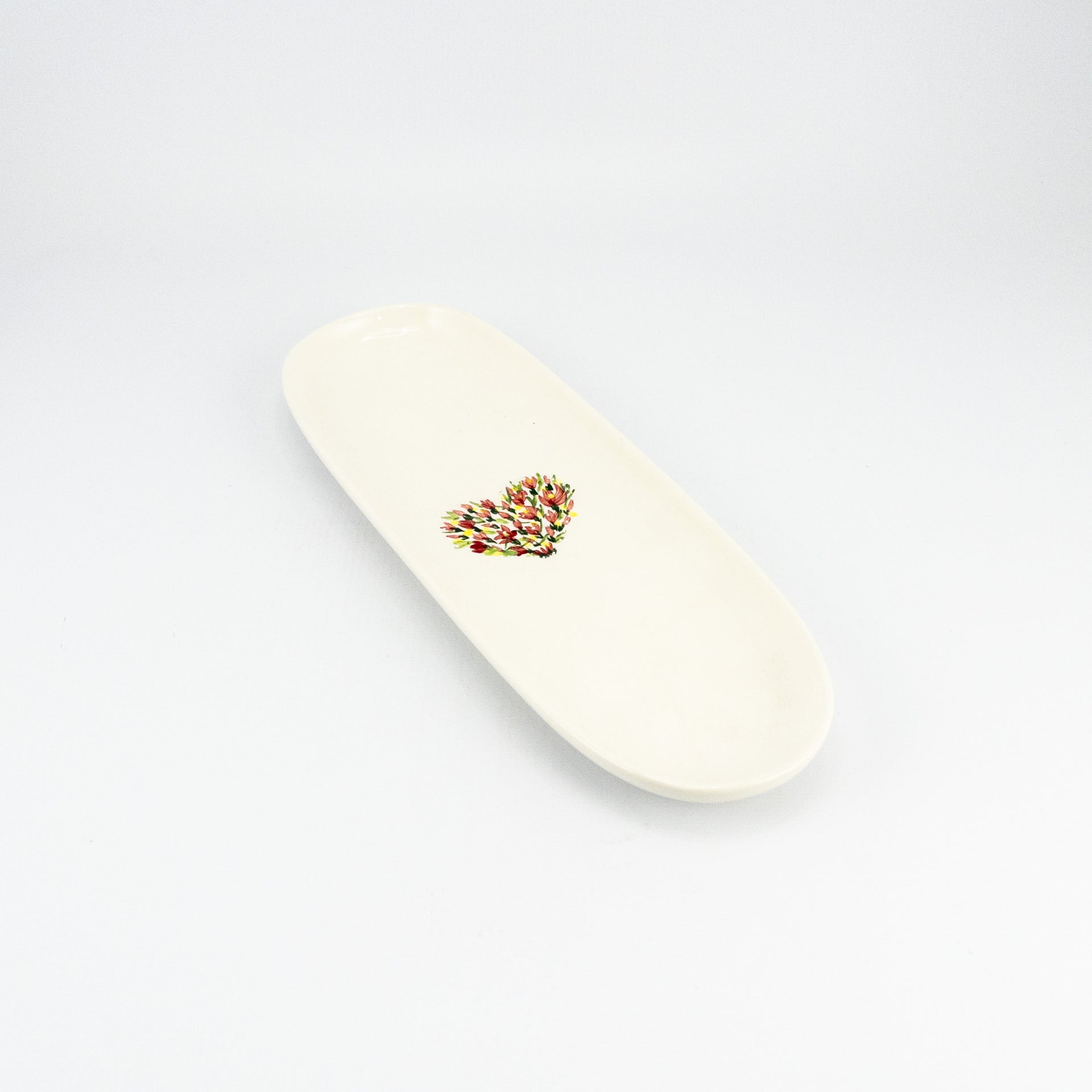 Flat Oval Small Platter Floral Heart