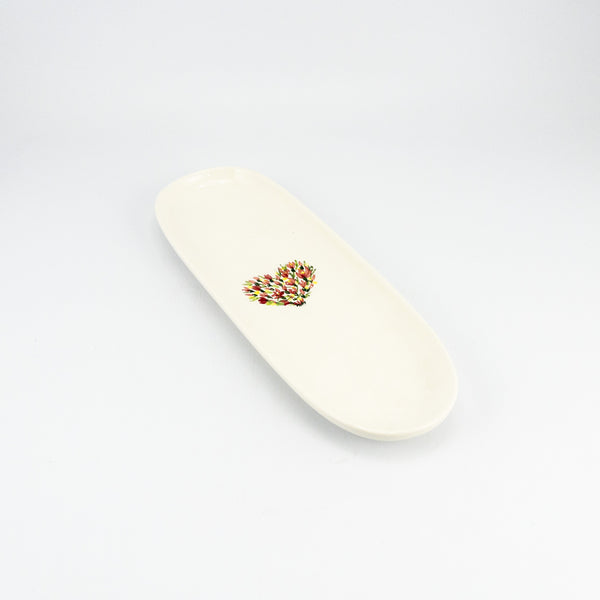 Flat Oval Small Platter Floral Heart