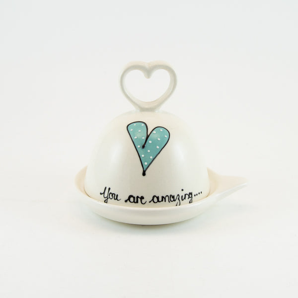 Butter Dish Round Heart & Words