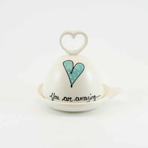 Butter Dish Round Heart & Words