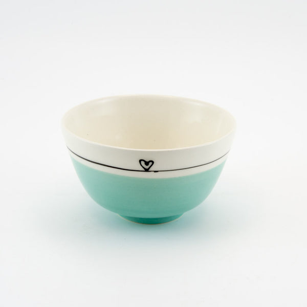 Small Bowl Candy Love Turquoise-3/4 Dipped Heart and Stripe