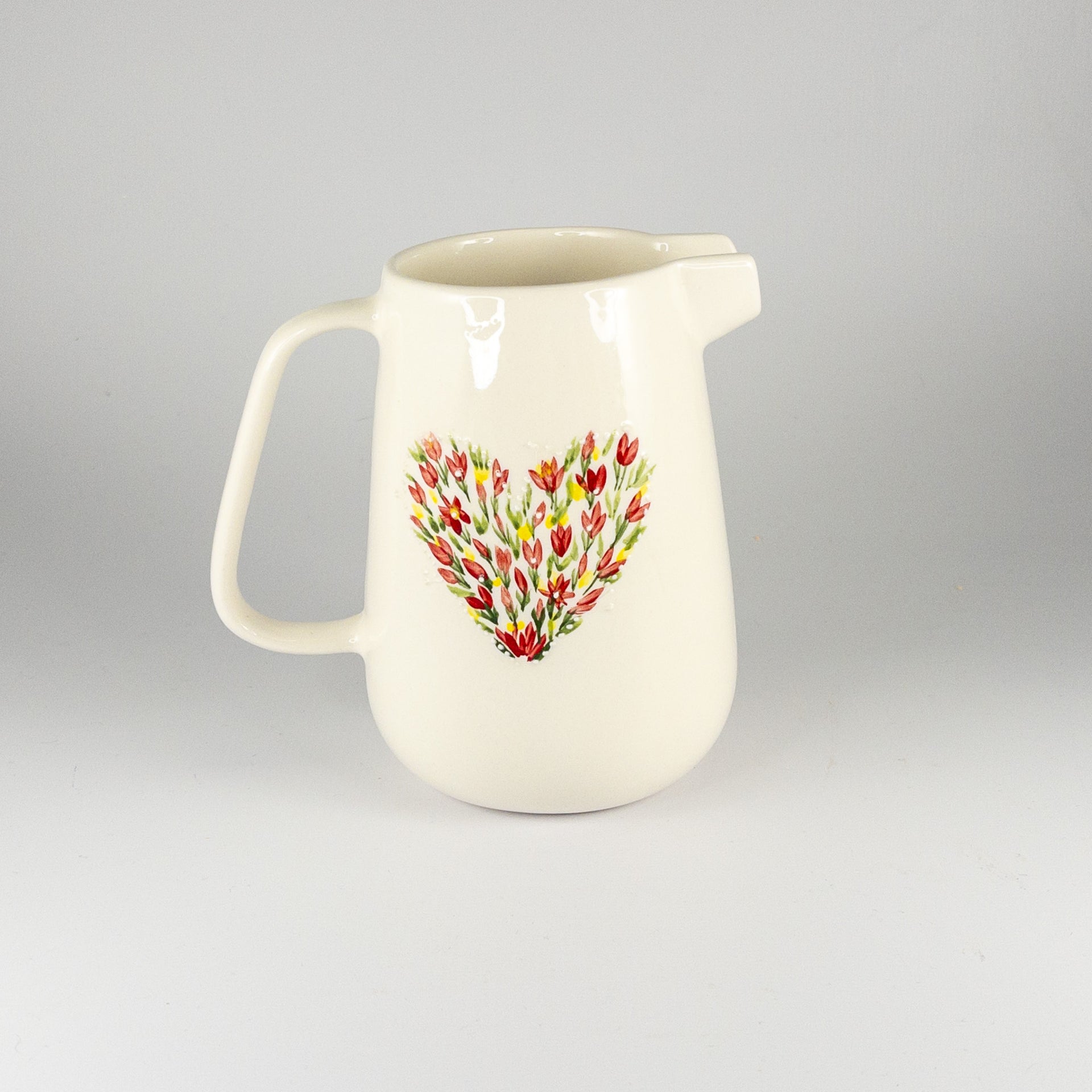 Old Farm Jug - Floral Heart Design Red