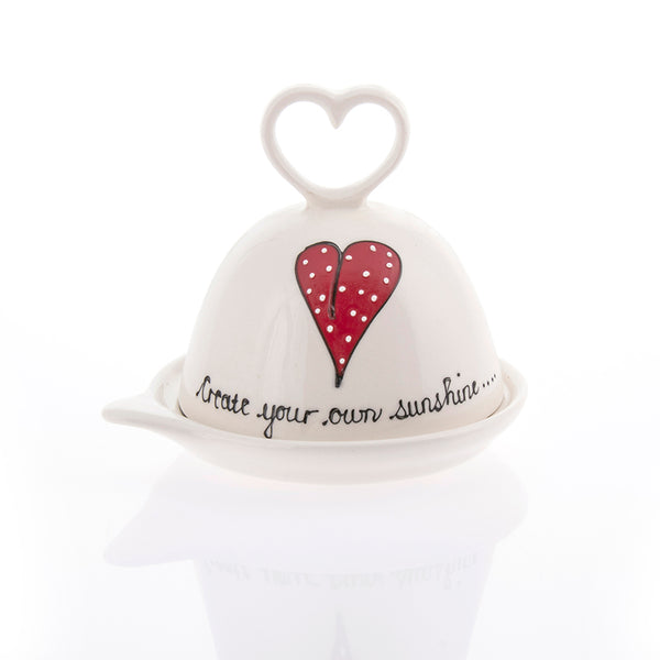 Butter Dish Round Heart & Words